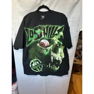 Lost Hills Mens Graphic T-Shirt Black Neon Green Skull Eyeball 👁️ Made in USA L